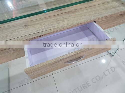 High Quality CT-173 Bent tempered glass square Corner coffee table with single metal base