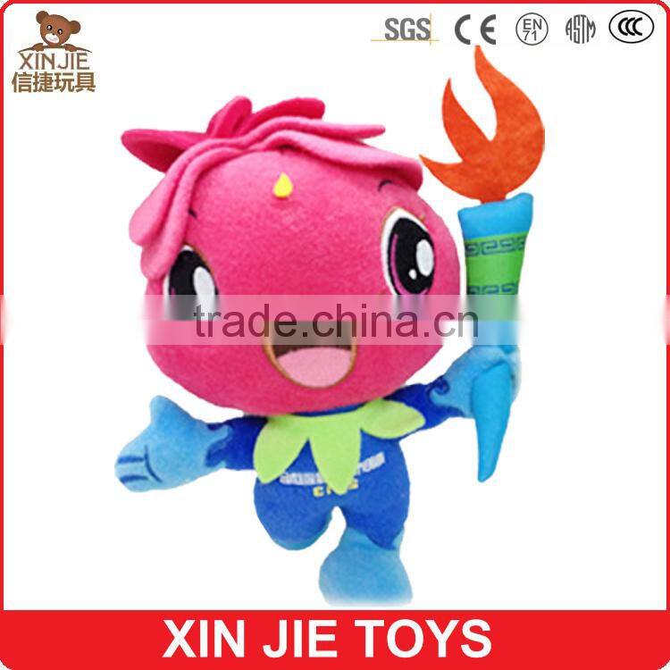 custom sports meeting plush torch mascot 10inch sports meeting soft mascot with torch nice design mascot doll for sports meeting