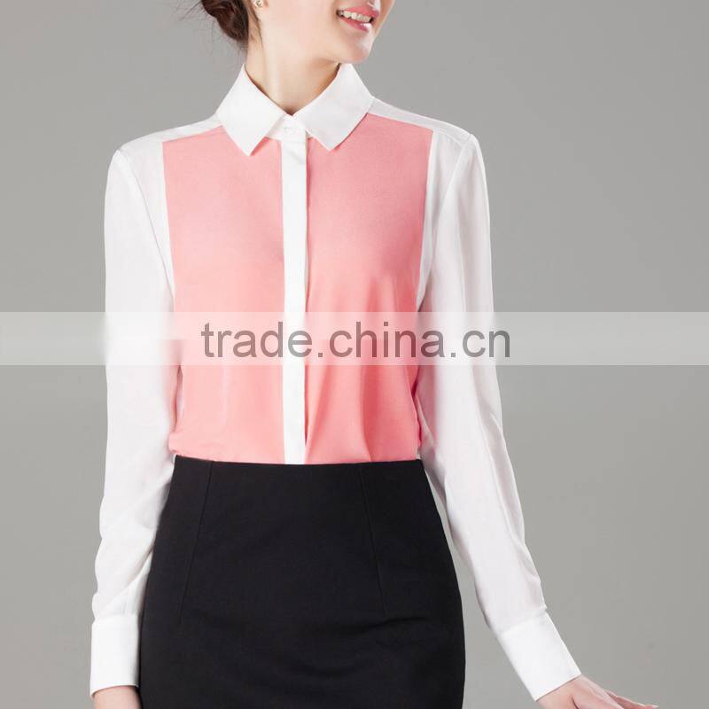 Women's Color-Block Silk 100% Top Blouse Shirt OEM ODM Type Clothing Factory Manufacturer From Guangzhou