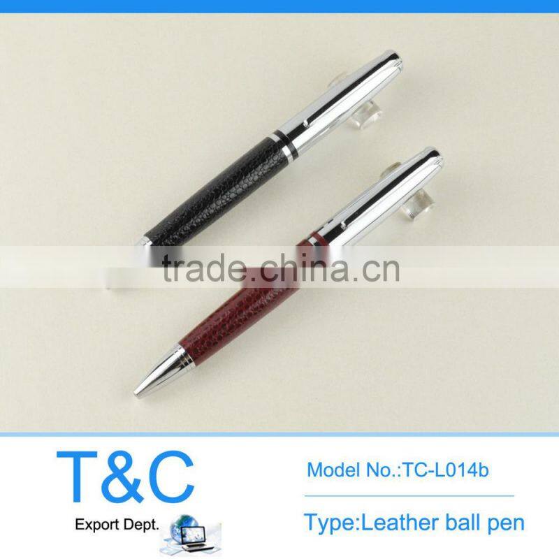 TC-L014b spray silver metal ball pen with no stitching leather