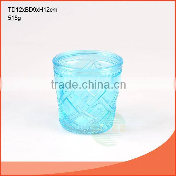 Open-shaped and Elegant515G blue glass vase with stripe wholesale