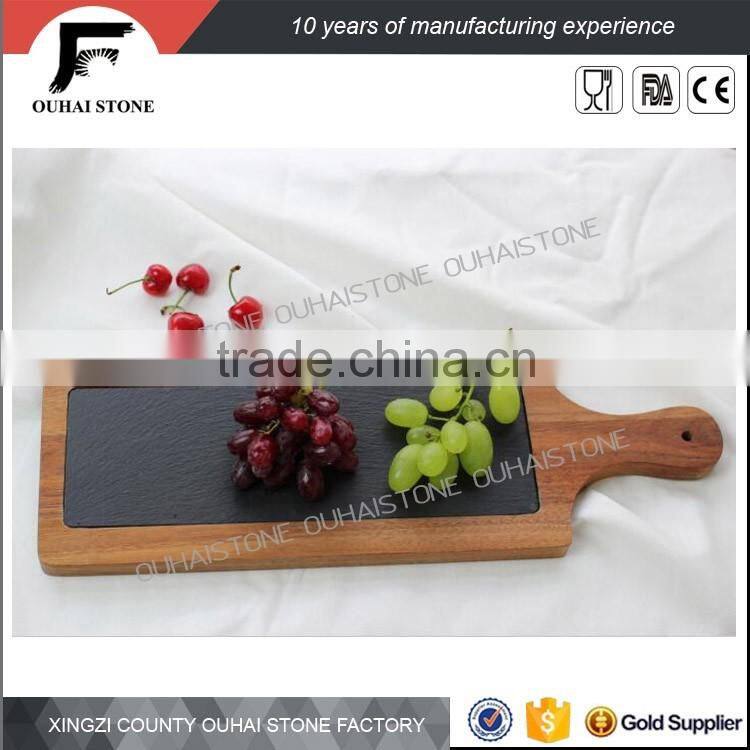 Romantic dinner high grade restaurant black slate wooden plate