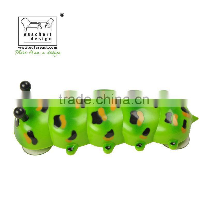 designed painted caterpillar shape plastic window thermometer