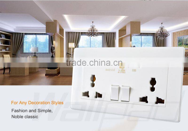 Best Selling Wallpad 110~250V Electric Double Multi Universal Socket Usb Wall Charger 2100ma USB Power Wall Light Socket eu uk