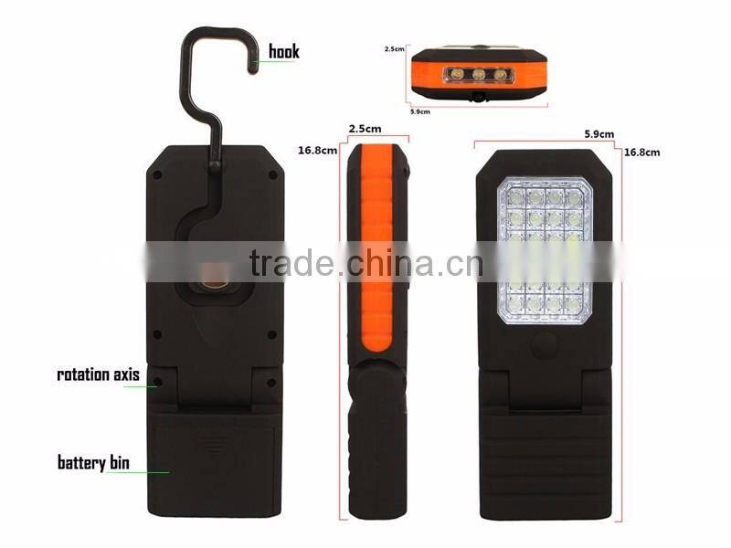 with Magnetic Base & Back, Hanging Hook; Powered by 3*AAA Batteries COB Work Lamp + 3 LED Pocket Light