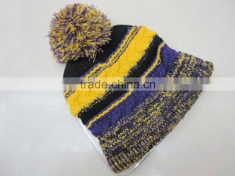 New design custom striped knit hat winter knit cuff beanie hats from China factory