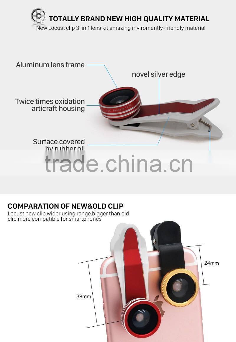 for iPhone iPad Samsung LG HTC Smartphone DSLR Lens 198 Degree Fisheye Lens Selfie Wide Lens 20X Macro Lens Clip Camera Lens