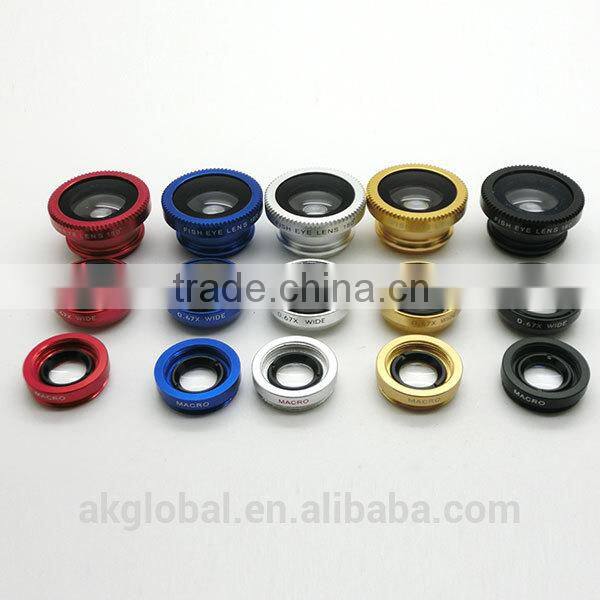 wholesale china factory 3 in 1 Wide angle+Fish eye+Macro clip-on lens for mobile phone camera lens