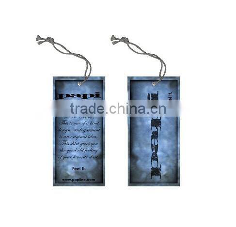 Blue coloured hang tag, thick hang tag
