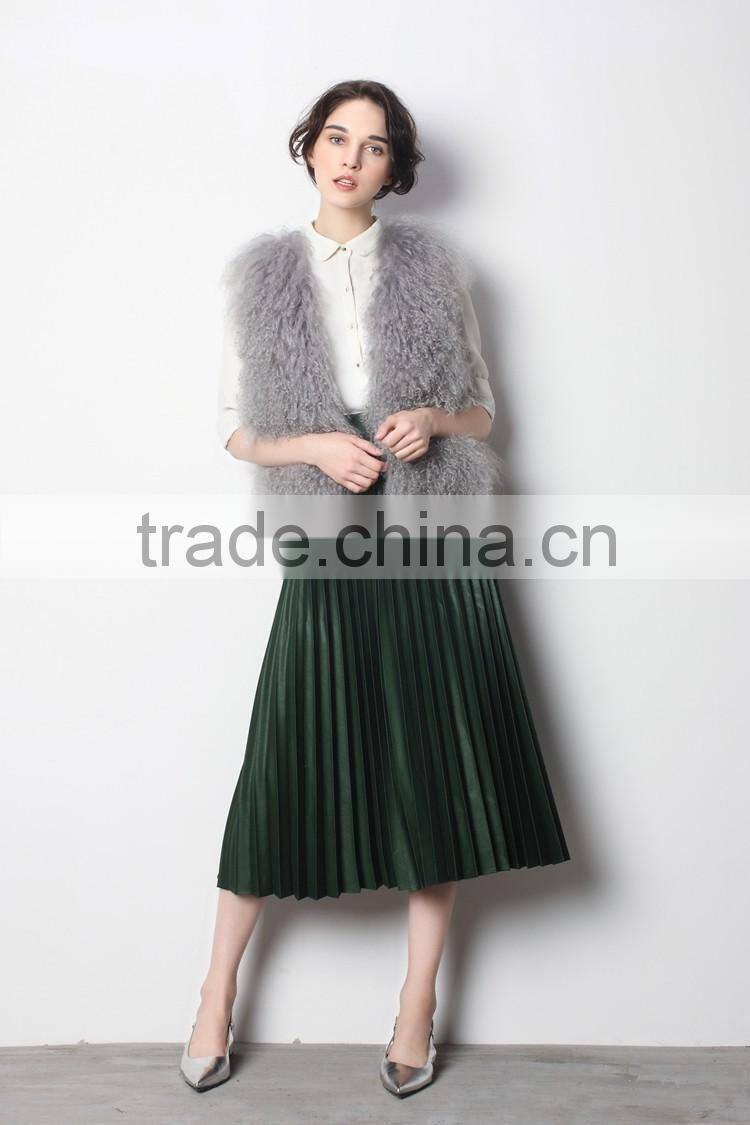 Baby Pink Wholesale Short Tibet Lamb Sheepskin Fur Soft Hair Fur Vest