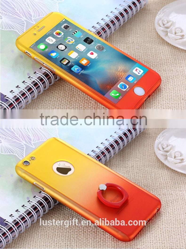 Luxury with Tempered Glass Screen for iPhone 6 6S Phone Case 360 Rotating Ring Kickstand Full body Cover Case