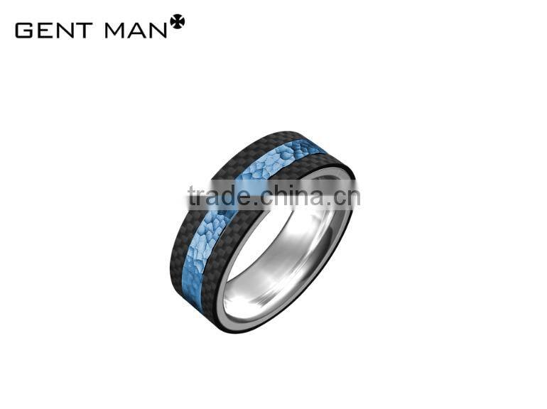 Fashion 8mm Mens bands rose gold plating high Polish Band carbon fiber ring hammer finish titanium ring band