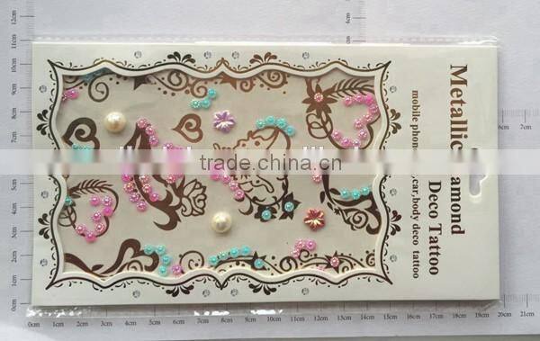 Custom fashionable rhinestone sticker metallic tattoo diamond gold temporary tattoo stickers