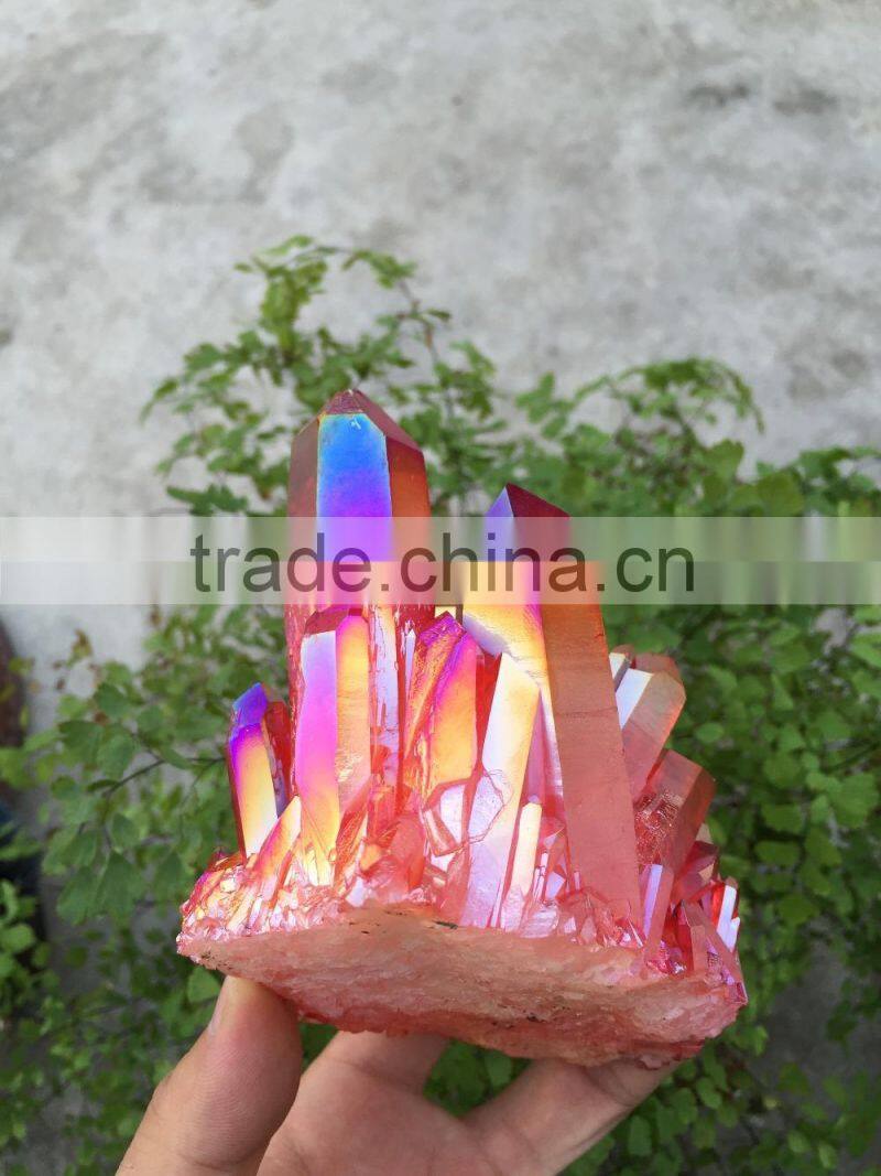 Large Red Flame Quartz Crystal Electroplating Crystal Cluster Rainbows