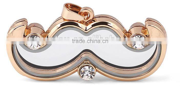 beard floating locket pendant with rhinestone