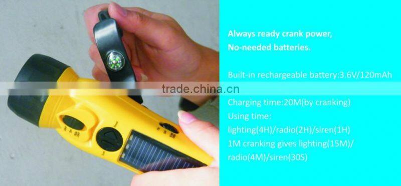 F-1718S Solar Crank Radio Flashlight,3 super-bright LED flashlight with Alarm and FM radio