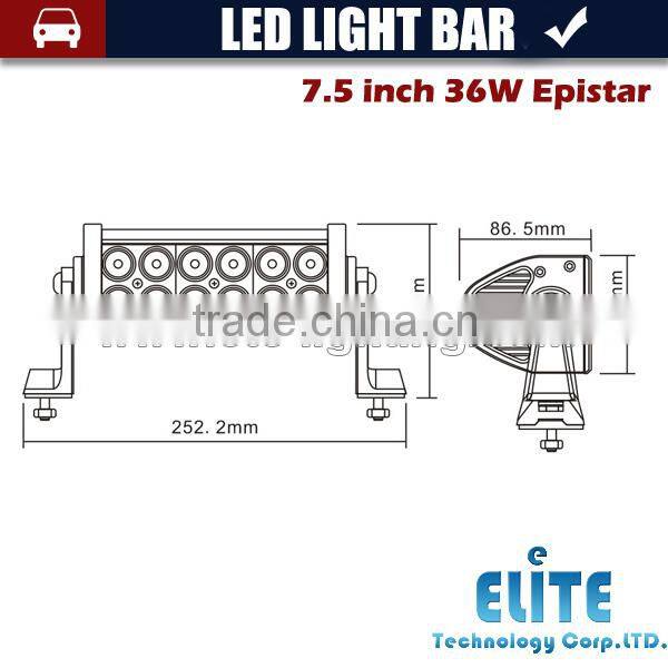 7.5 inches 2520LM 36W Off Road truck work light led flood double row led light bar
