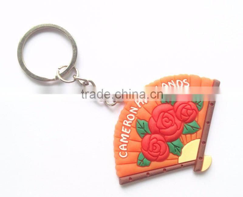 Funny Fan Shaped Colorful Flower Printing Soft Rubber Key ring High-quality Key chain PVC