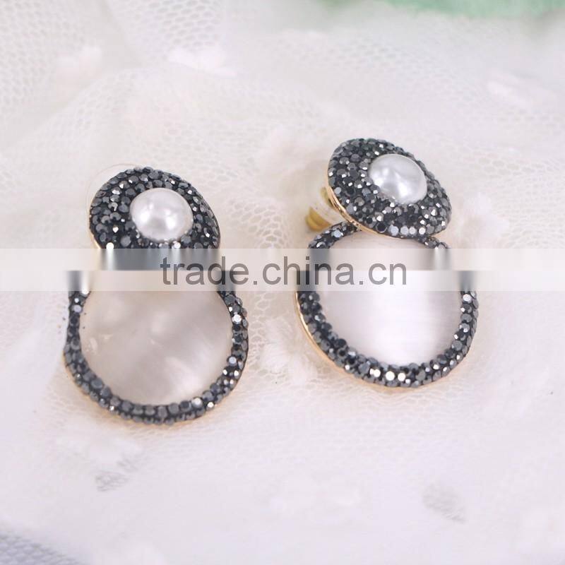 Pave Crystal White Gemstone Pearl Style Earring Studs New 2016 Latest Gold Earring Designs