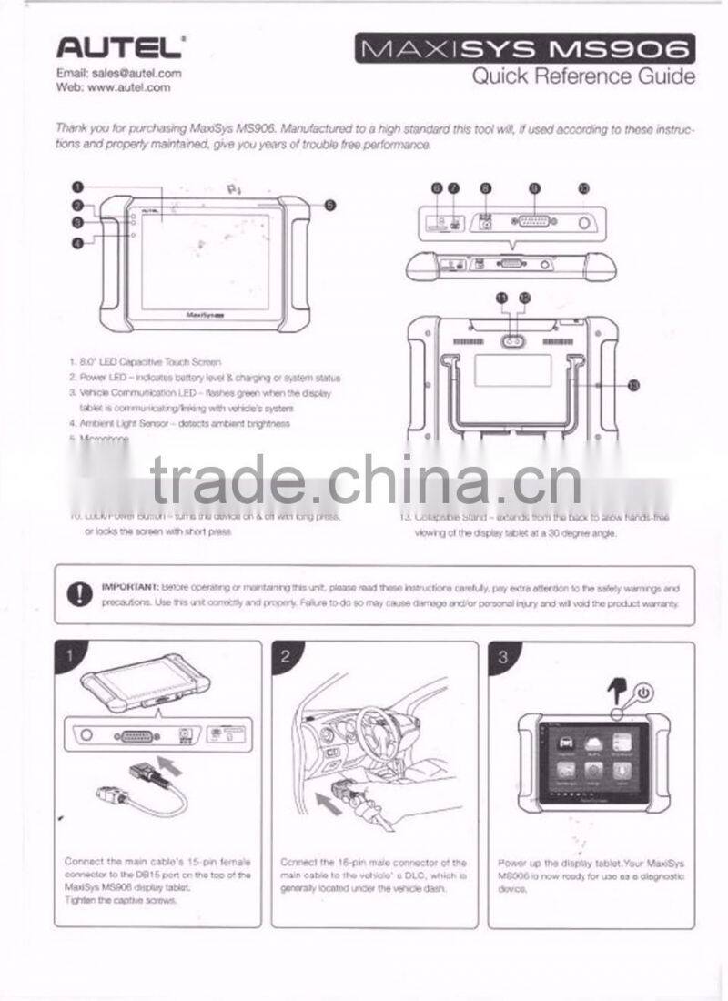 AUTEL MaxiSYS MS906 Android 4.0 BT/WIFI Auto Diagnostic Scanner Next Generation of Autel MaxiDAS DS708 Online Update Autel MS906