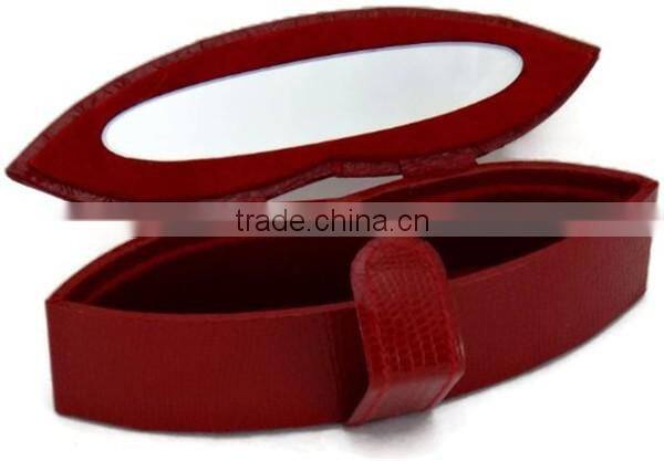Boshiho leather Red Lip Shaped Lipstick Case with Mirror