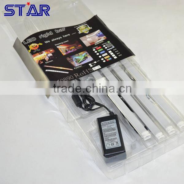 Blister packing 30cm Aluminum LED Bar RGB 5050 12V IP20 4.5W + 24keys RGB IR Remote controller + 12v adapter + Accessories