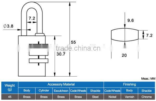 High Quality Yantai Tri-Circle Brass Combination Padlock TC-T1020