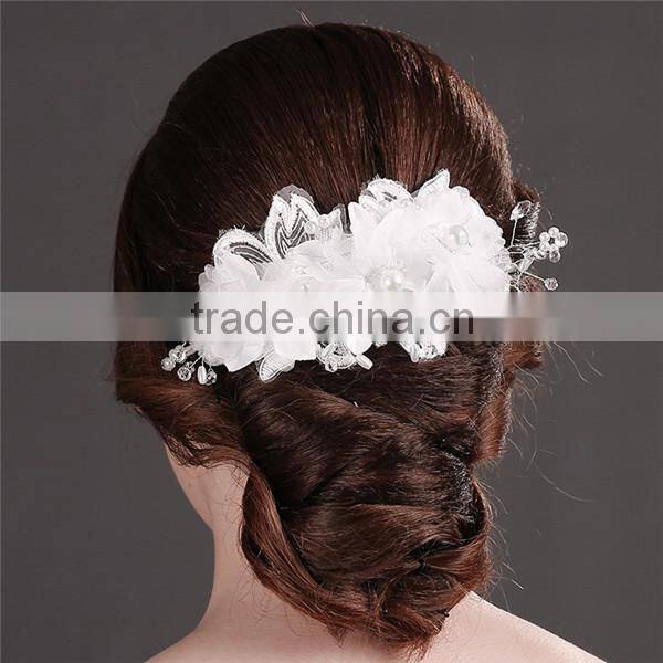 MYLOVE Women Girls White Wedding Pearl Bride Crystal Embroidery lace Hair Headband Prop MLF129