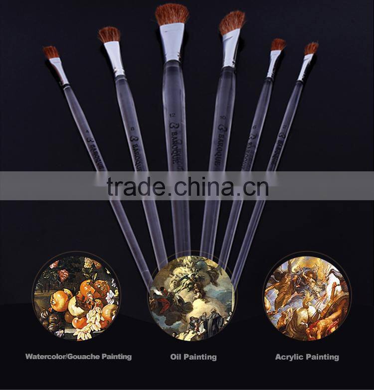 Art supplies custom personalized upscale horse hair long transparent plastic handle brush paint acrylic art brush for artist