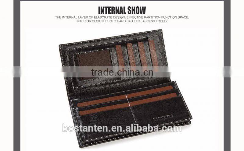 business men genuine leather money clip long wallet and clutch bag