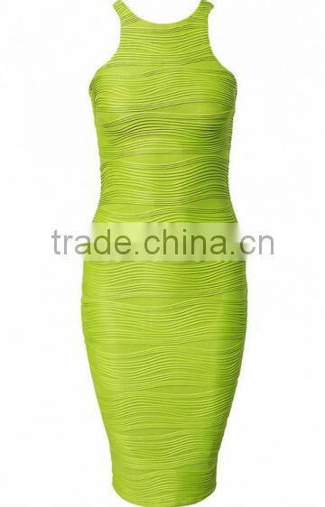 Light Green Wave Striped Sleeveless Dress slim dress fashion