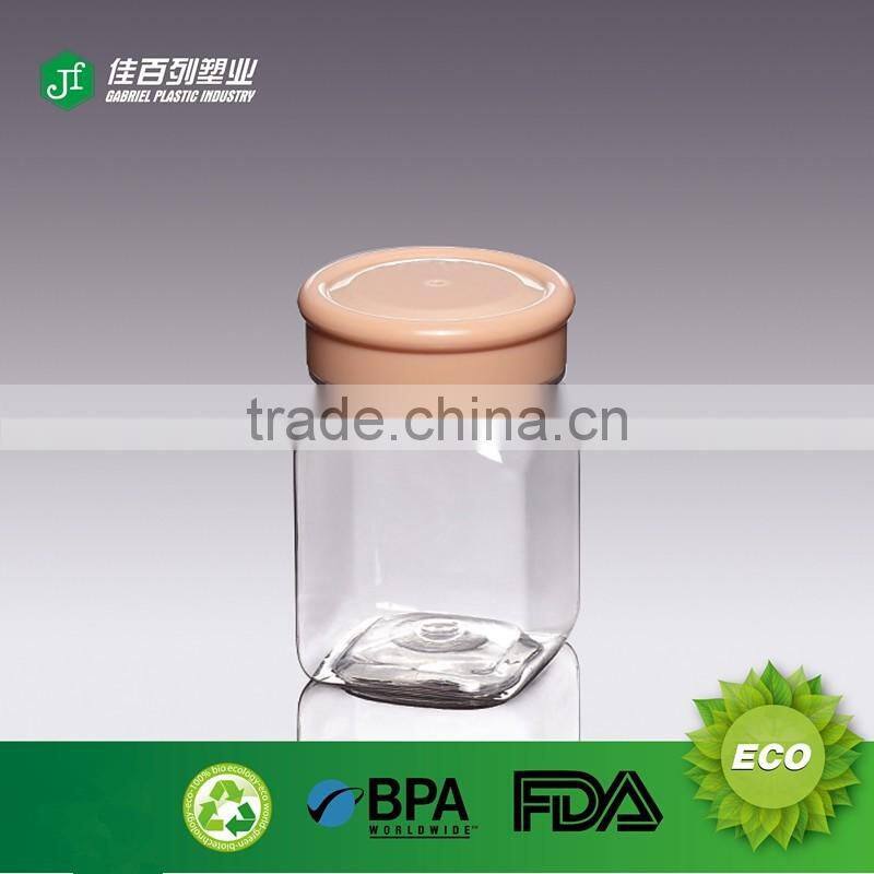 Gold cap transparent plastic bottle Screen Printing Surface Handling plastic jar food grade square honey bottle