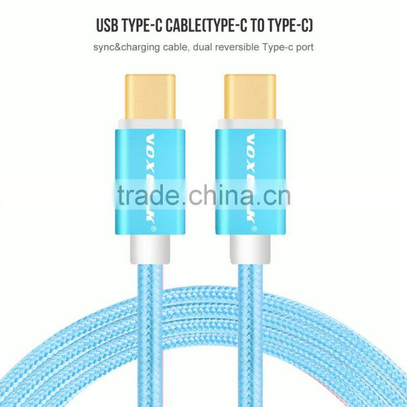 Voxlink 1m TYPE-C Male to Male Mobile Phone Data Cable Charging Cable Nylon Braided Metal Wire Type C to Type C Cable
