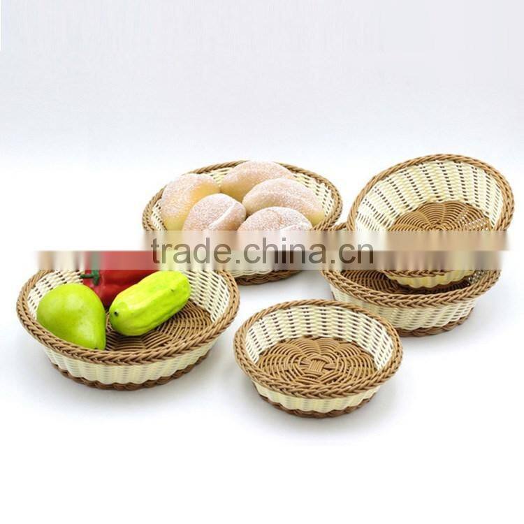 Set of 5 design eco-friendly plastic wicker woven fruit bread basket mini baskets wholesale