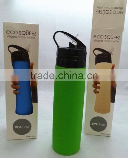 550ml silicone collapsible BPA free water bottle FDA approved Leak & Spill Proof, Freezer and Dishwasher Safe