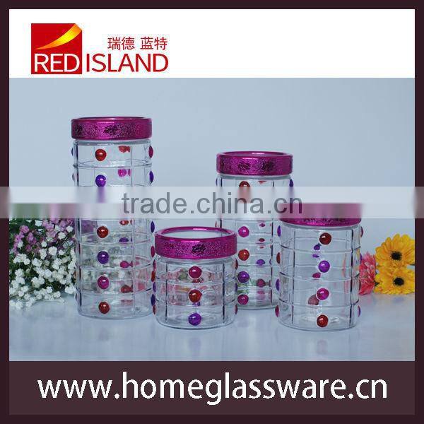 Hot sale cheap dot shape glass jar with hand painted