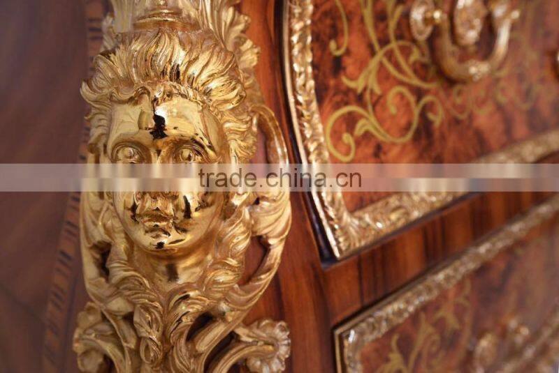Gorgeous Luxury Design French Marquetry Bedroom Furniture Dresser Table, Neo-Classic Wooden and Brass Dressing Table