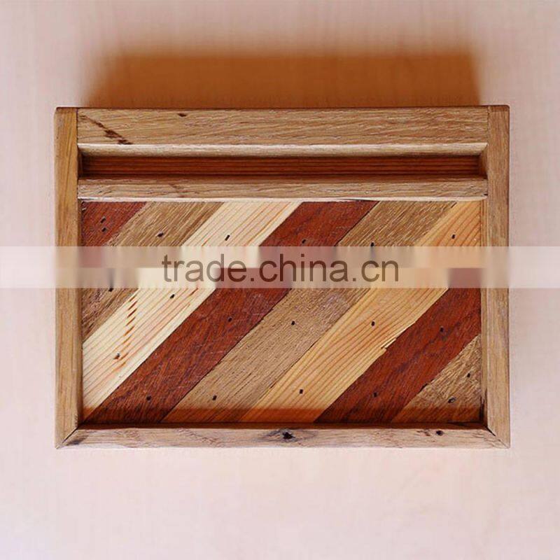 Rustic Solid Wood Customization Wooden Phone Holder with Logo Pen Tray Pad Stand Mini Storage Box on Desk