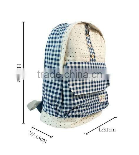 Grid Pattern School Backpack Cute for Girls with Bottons
