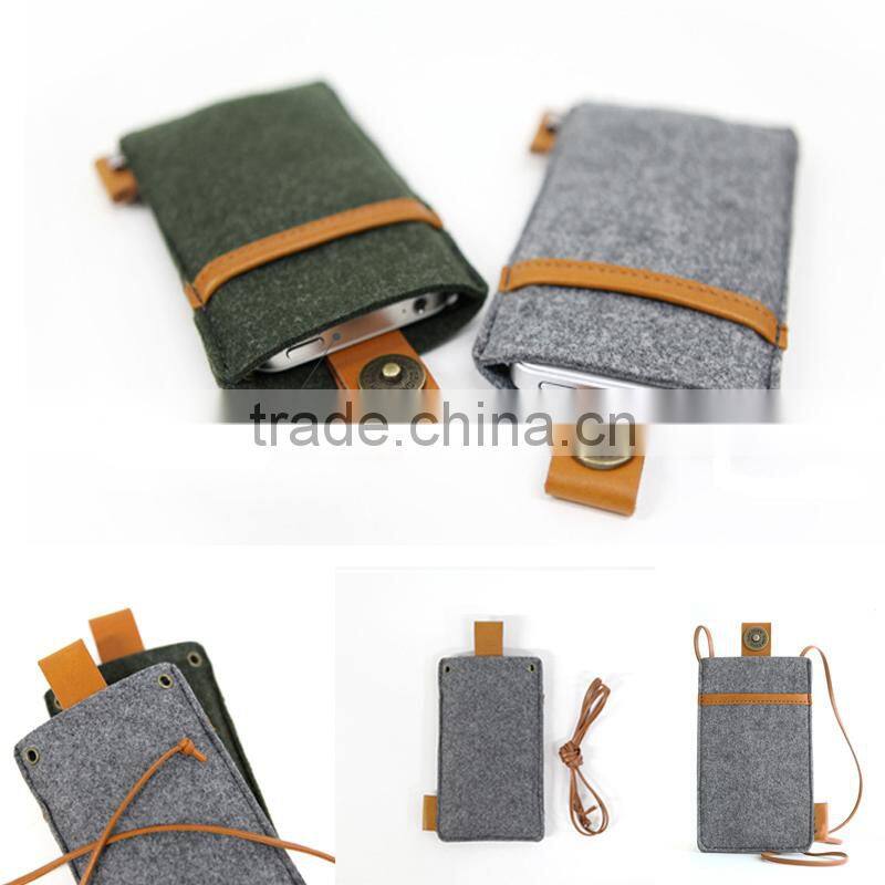 Felt leather mobile phone pouch, removable felt leather mobile phone pouch