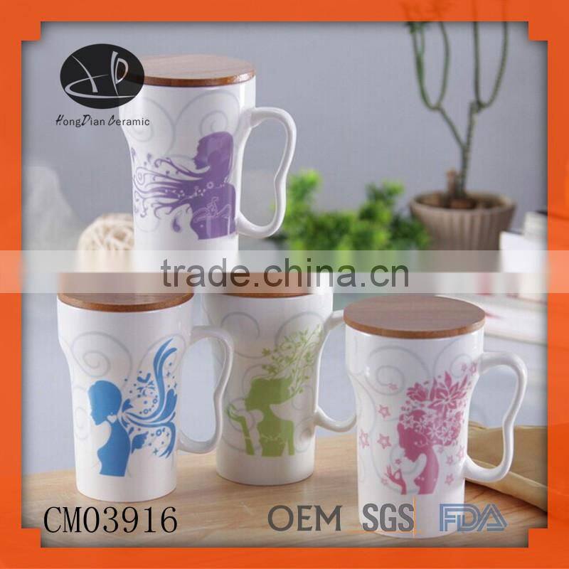 stocked drinkware type ceramic coffee mug with bamboo lid,mug with bamboo top