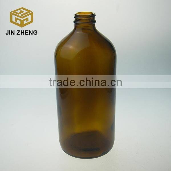 Round 17.5oz Empty Amber Glass Reagent Bottle With Blue Plastic lid