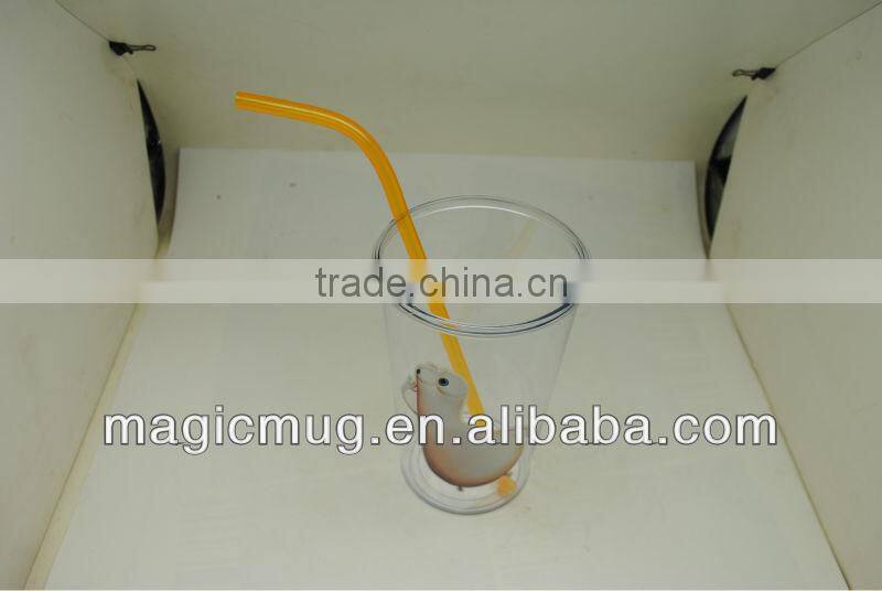 Transparent Plastic Mug with lid and straw