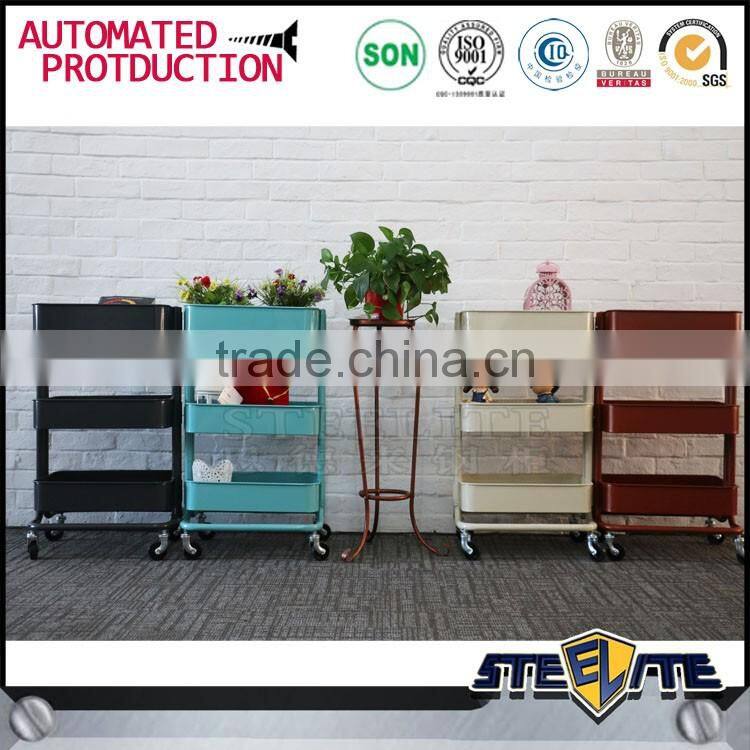 Stainless steel 3 tier kitchen trolley cart with storage rack