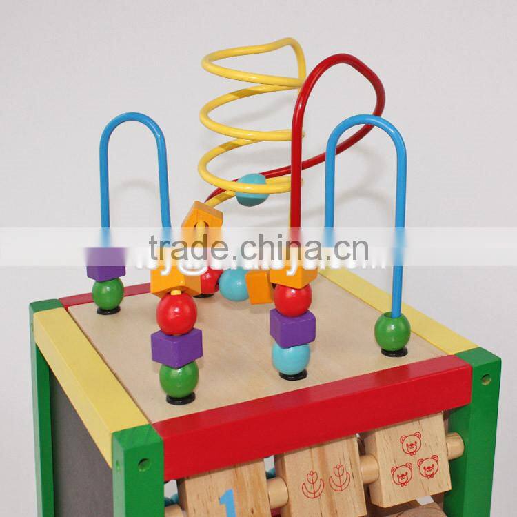 Best educational bead maze toys mini wooden kids activity cube W11B142