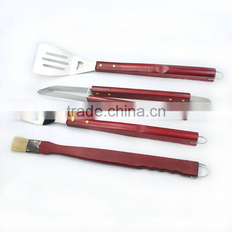 Manufacturer supply 4pcs stainless steel bbq grill tools set with wooden handle