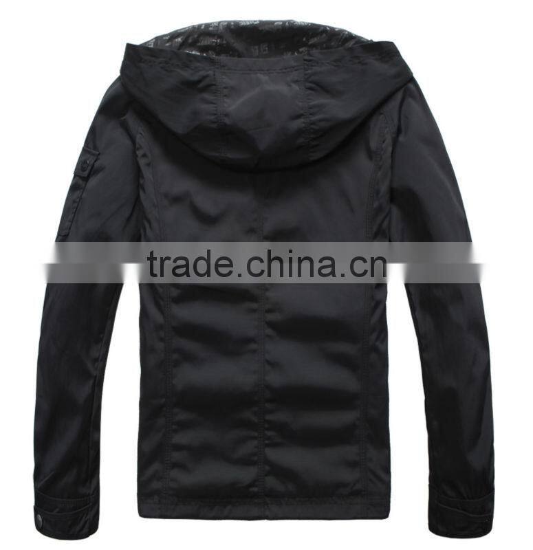Outdoor black hooded rain jacket