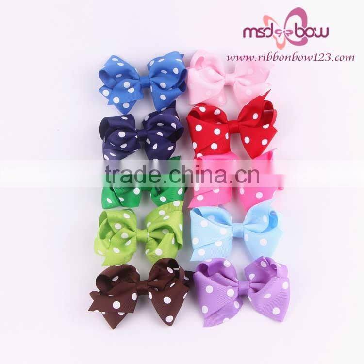 white polka dots red grosgrain ribbon hair bows