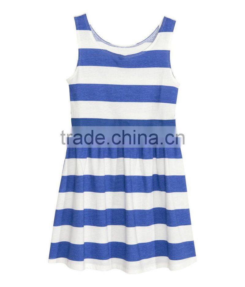 2016 Fashion Children Little Gilrs Cotton Jersey Stripe Print Dress HSD8073