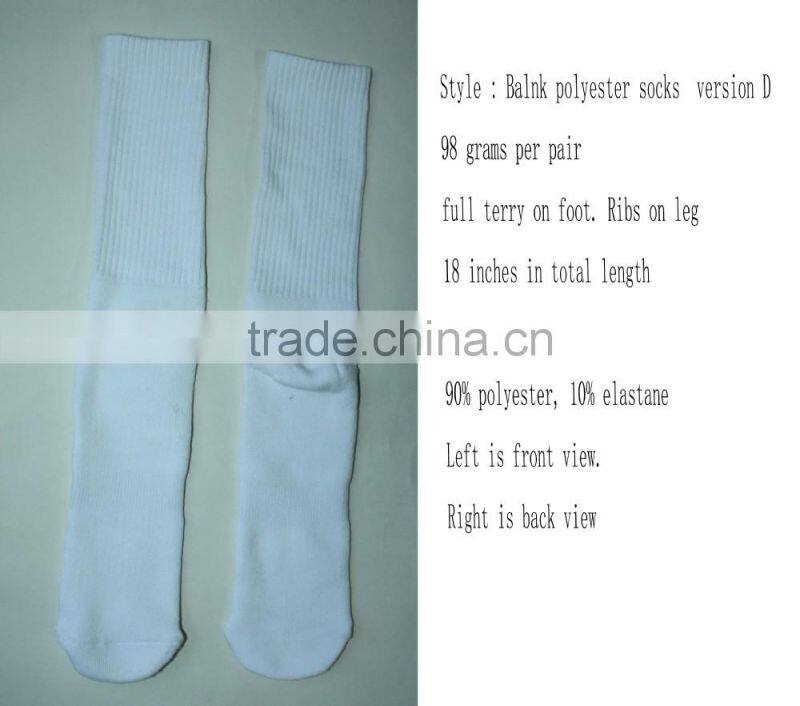 blank polyester socks for sublimation with black toe and black heel